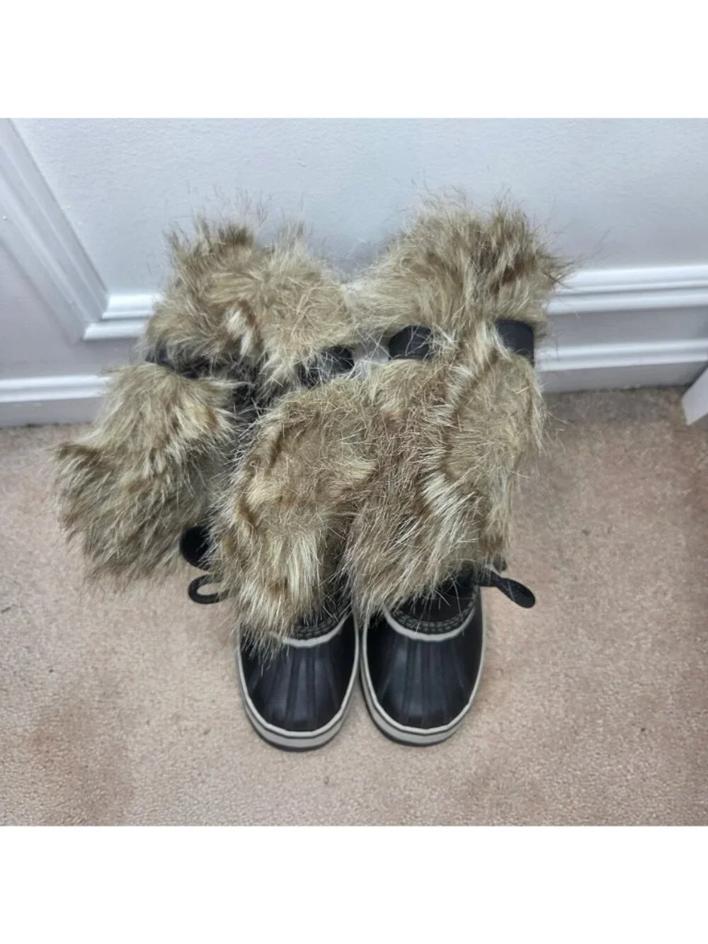 Sorel Joan of Arctic Black Suede Winter Snow Boots Tall Faux Fur Lined 7.5